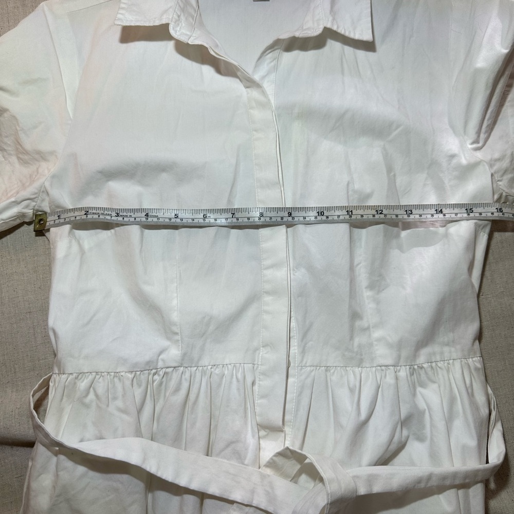 Loft White Short-Sleeve Shirt Dress with Tie Waist Cotton Women’s 2 #preppy#chic - Picture 3 of 7